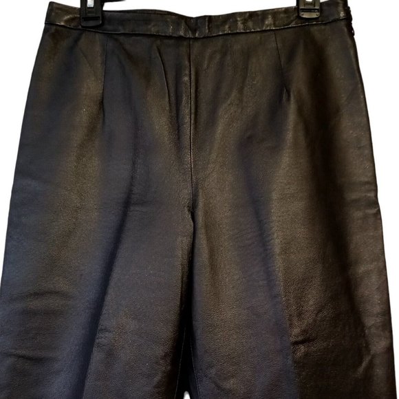 CLIO Black Leather Pants  women's 10  Lined  Side Hidden Zipper  Flat front  EXC - Picture 1 of 11